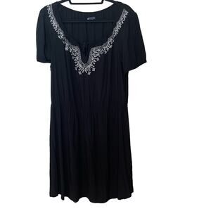 Gap Womens Medium Calma Dress Black Embroidered Short Sleeve Elastic Waist
